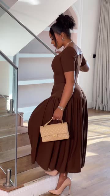 brown dress and heels Satin Cowl Slip Wrap Midi Dress Rust Brown